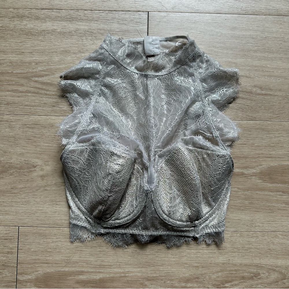 NWT Victoria’s Secret Sheer Lace Mock-Neck Crop Top